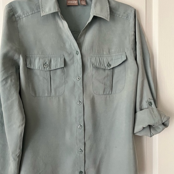Chico's Tops - Chico's Blue Notched Collar Button Down Blouse Size 1